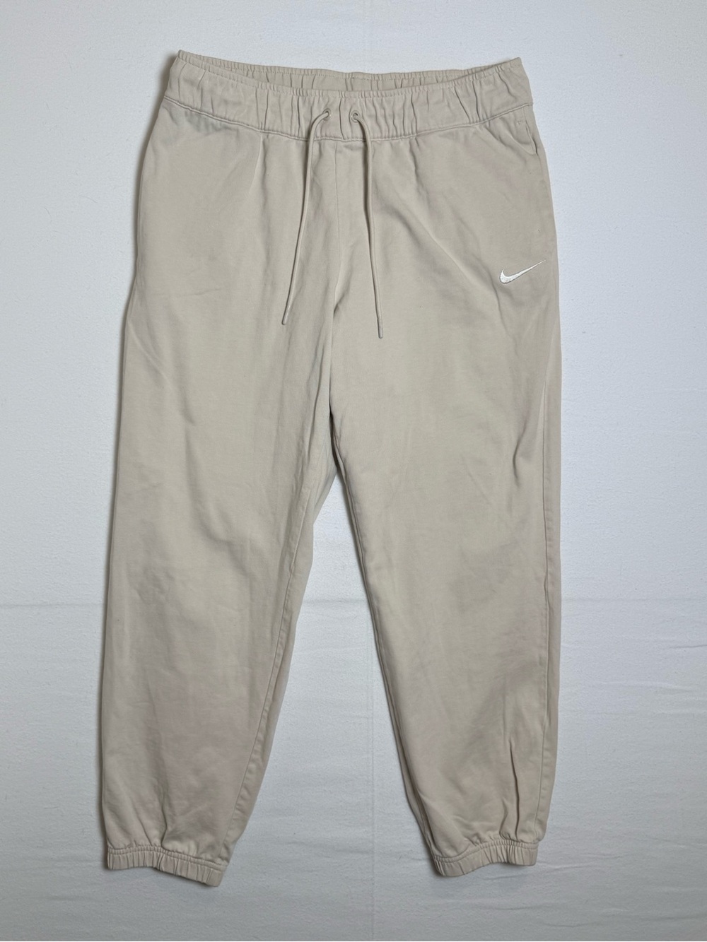 Nike Beige Drawstring Joggers with White Swoosh